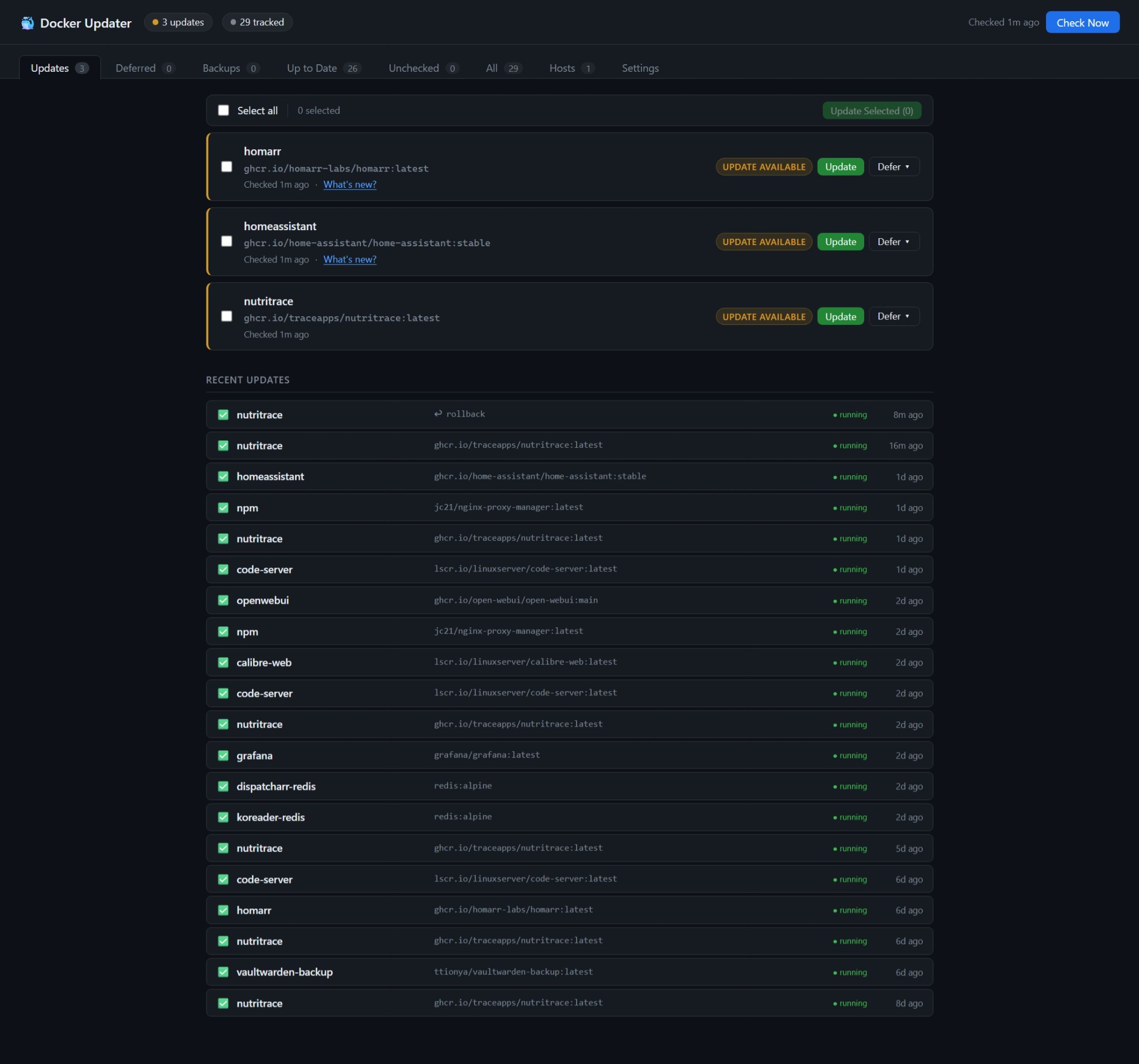 docker-updater 更新列表界面